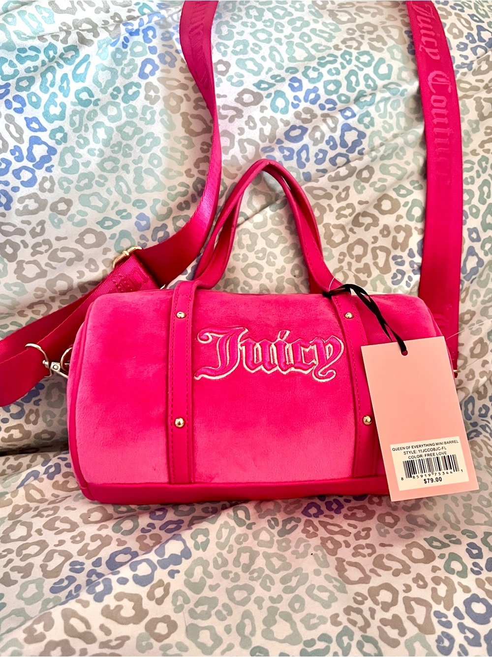 New Pink Juicy Couture Purse Barrel Bag Velour Crossbody MSRP $99 Vintage Style